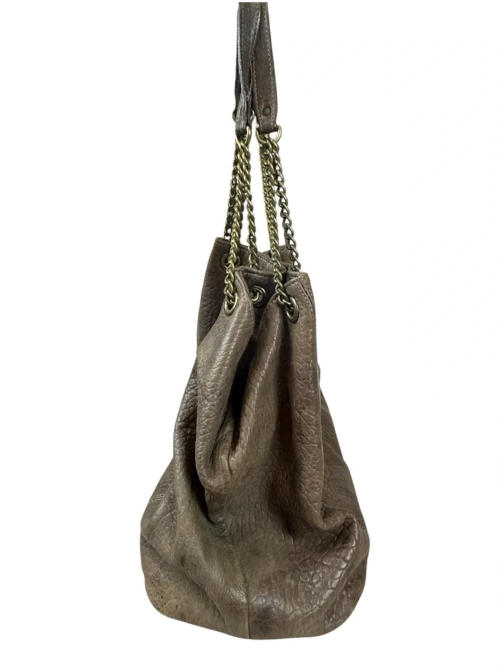 Abaco Paris Kabaco Taupe Brown Pebbled Leather Slouchy Hobo Shoulder Bag